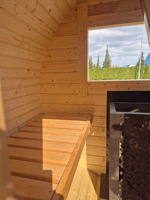 SAUNA OGRODOWA z piecem, zestaw 1,5x2m, producent, balia, beczka
