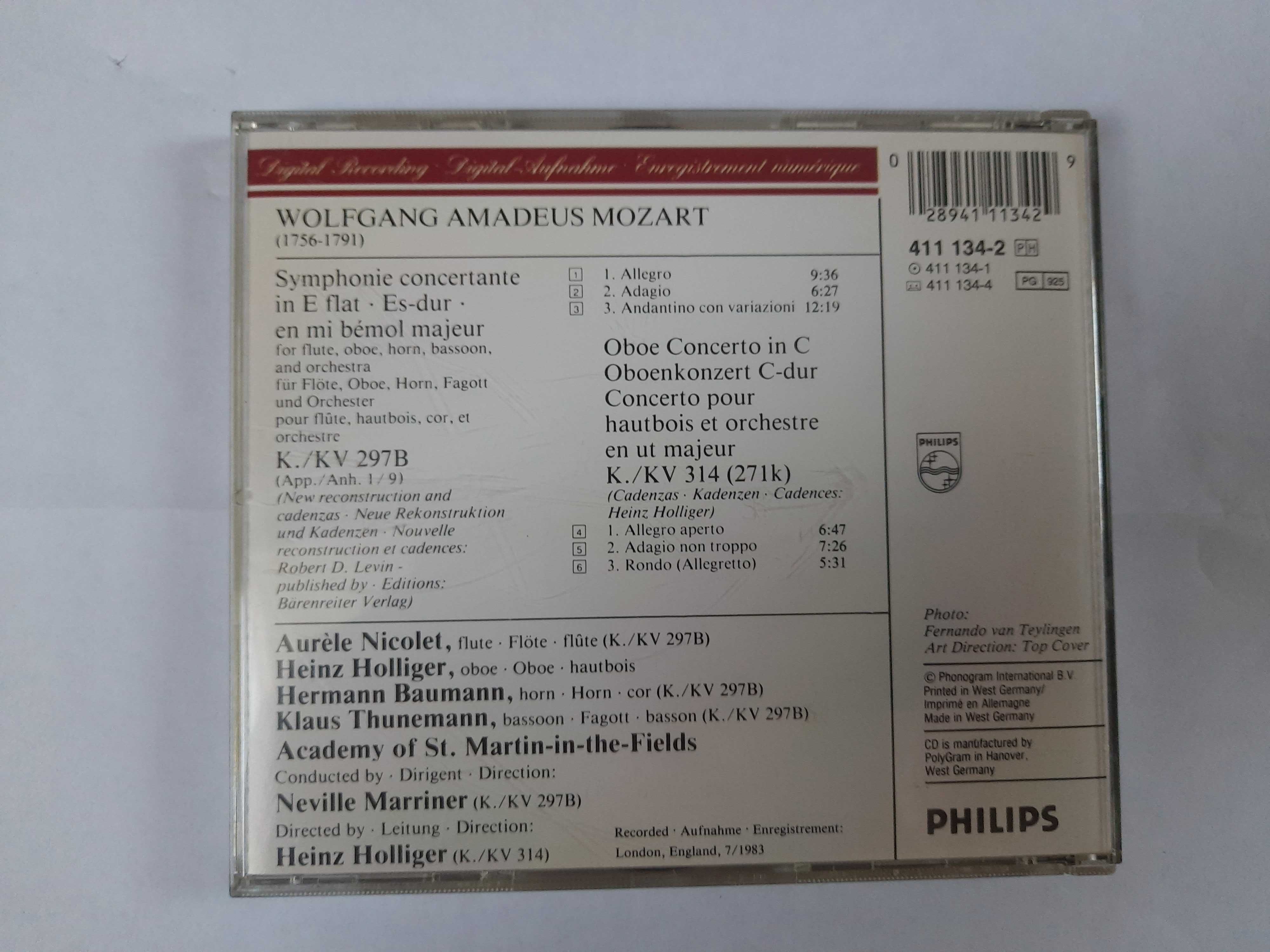 Płyta CD; Mozart - Symphonie Concertante i Oboe Concerto