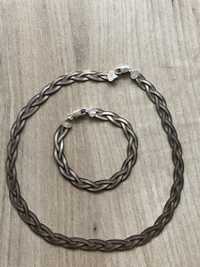 Komplet biżuterii, łańcuszek i bransoletka, srebro 925 pozłacane