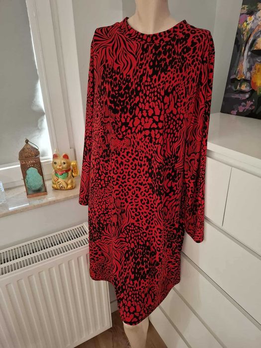 Wallis czarna czerwona sukienka animal print panterka zebra jesienna