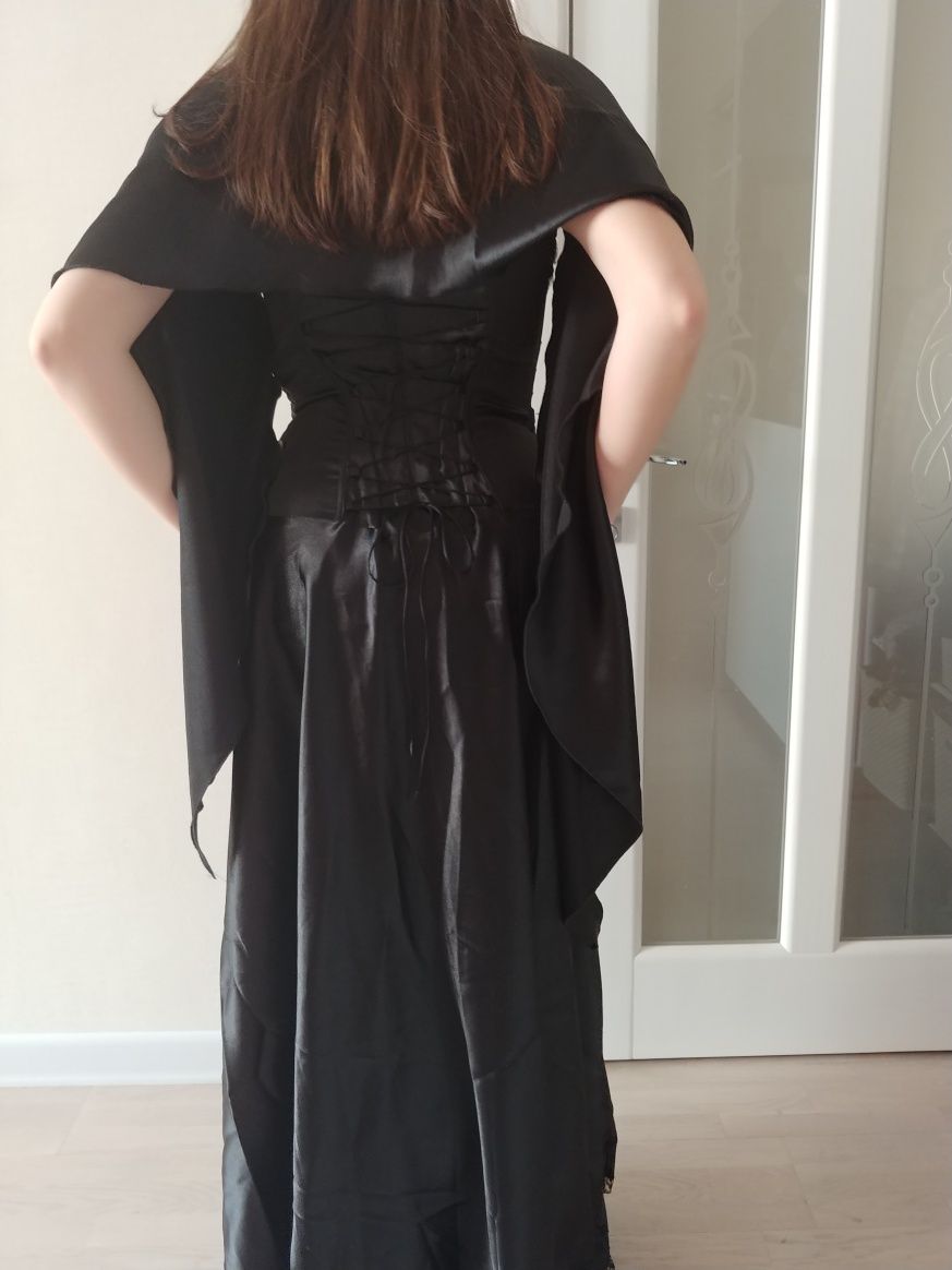 Вечернее / праздничное длинное черное платье (атлас, ручная работа)