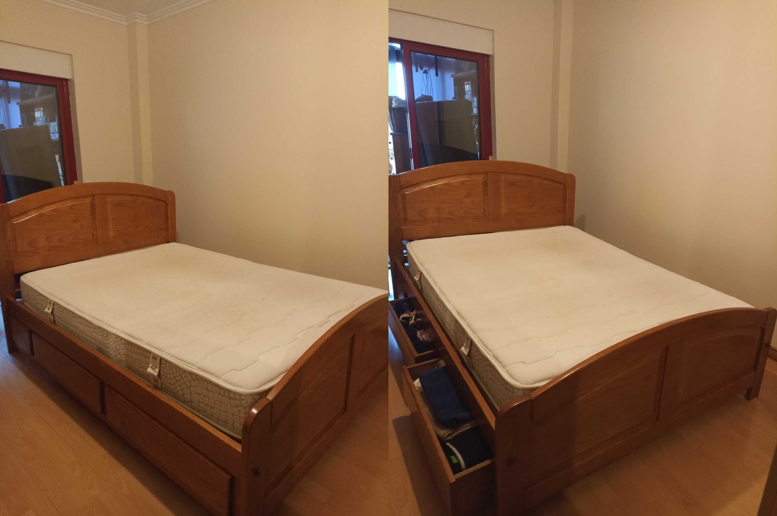 Quarto Casal - Cama + Cômoda c/ Espelho + 2 Mesas de Cabeceira