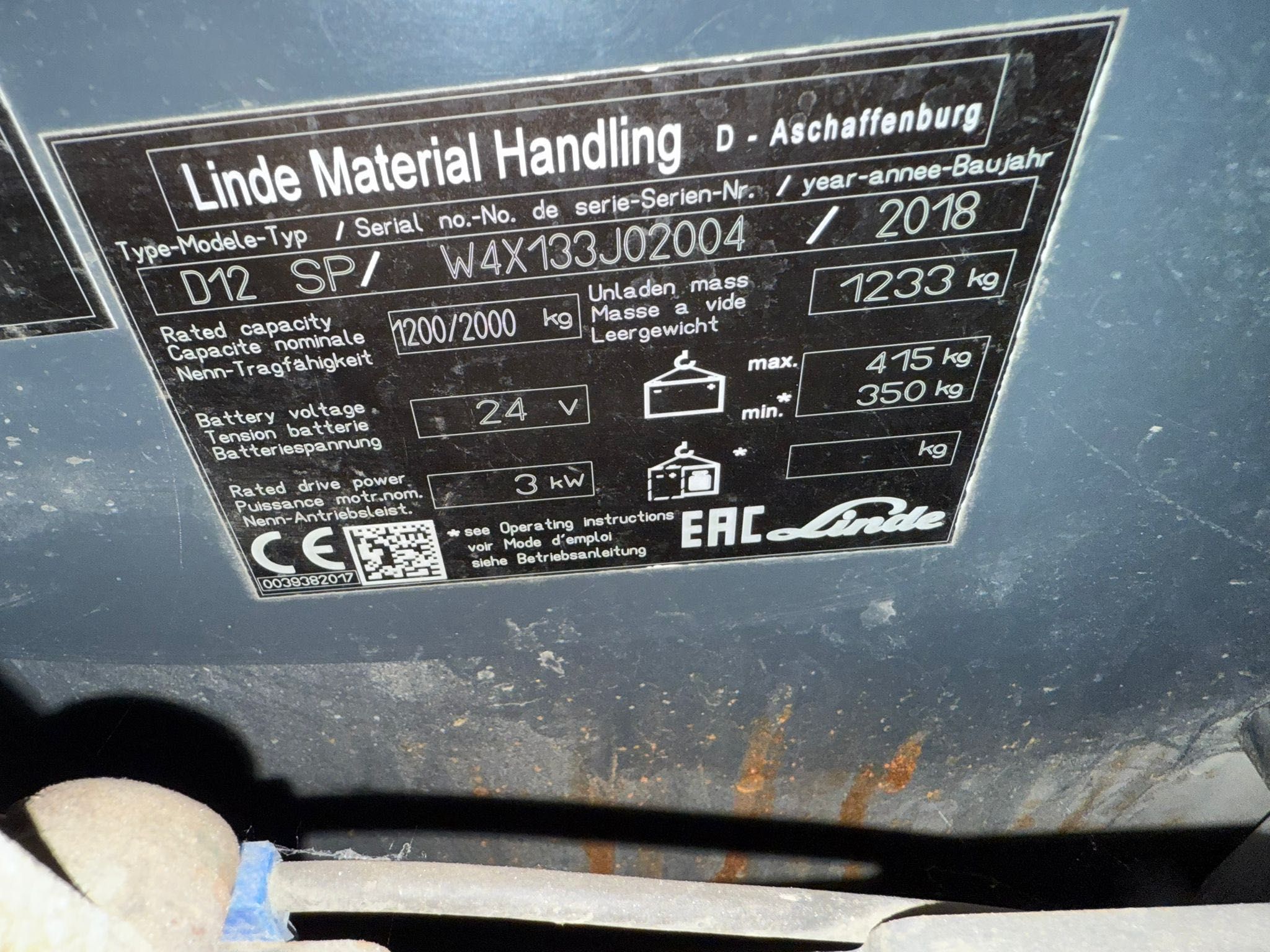 Linde D12SP maszt triplex 3,6m 2018r wózek paletowy paleciak