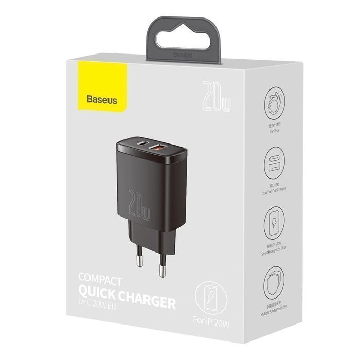 Baseus Compact szybka ładowarka sieciowa USB / USB C 20W 3A PD QC 3.0