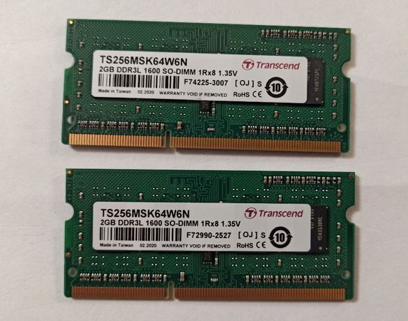 Pamięć RAM Transcend 2x 2GB DDR3L 1600 SO-DIMM 2x 2G = 4GB 4G