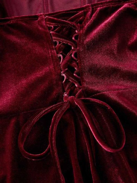 Бордова оксамитова весільна корсетна готична сукня на шнурівці L-XL