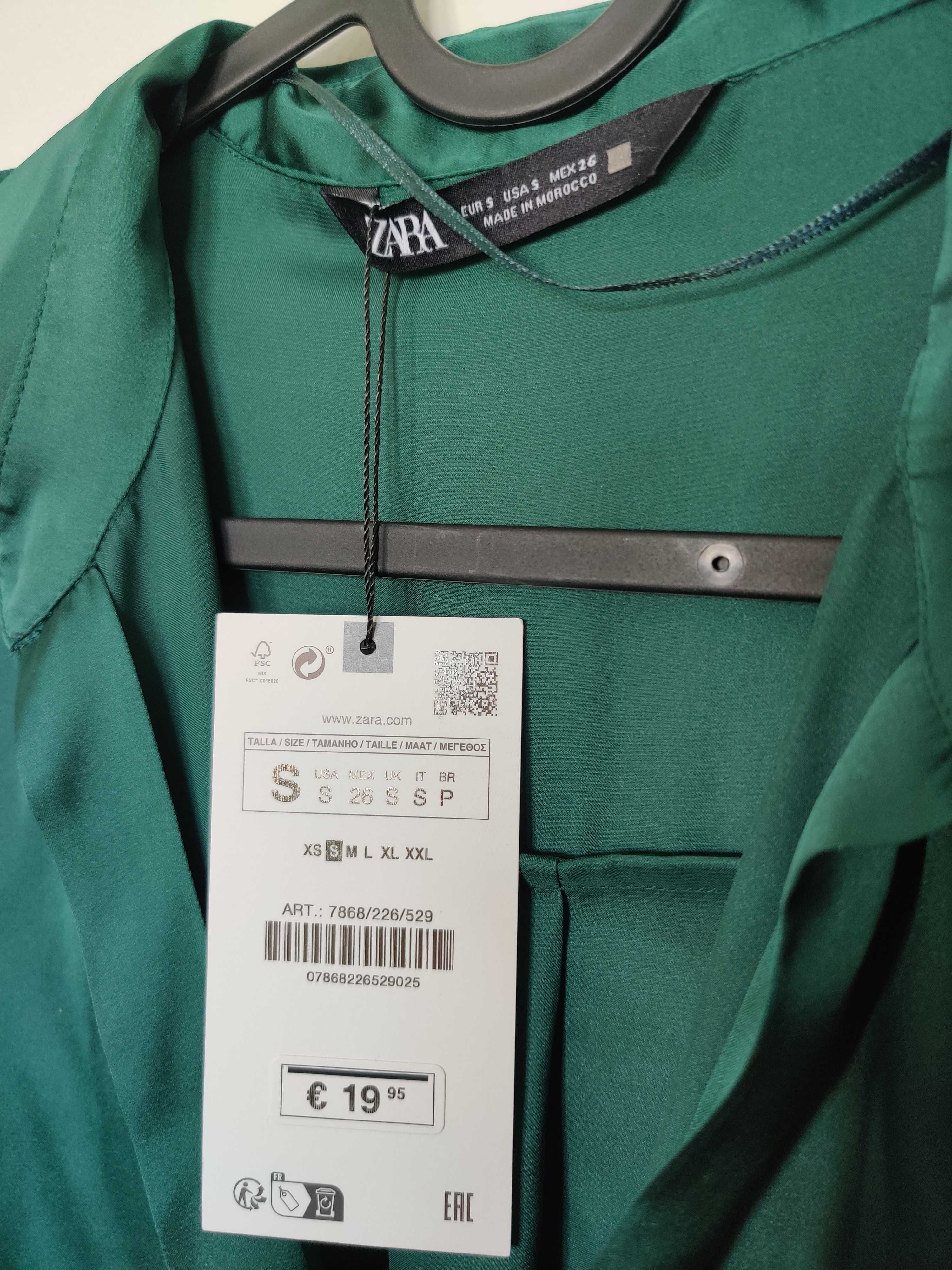 Blusa Camisa Verde Escuro Brilhante ZARA - Nova - Tamanho S