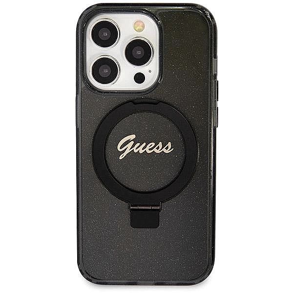 Etui Guess Ring Stand Script Glitter MagSafe na iPhone 14 Pro - czarne