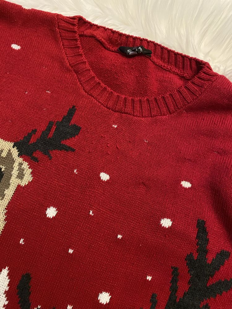 Czerwony sweter damski świąteczny renifer