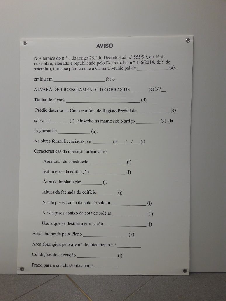 Sinalética e Placas de Obra autorizadas