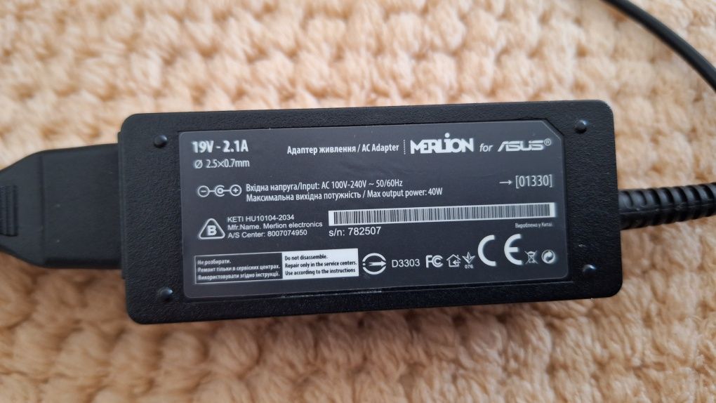 Merlion зарядний пристрій для ноутбука asus eee PC 1015 40w, 19v, 2.1a