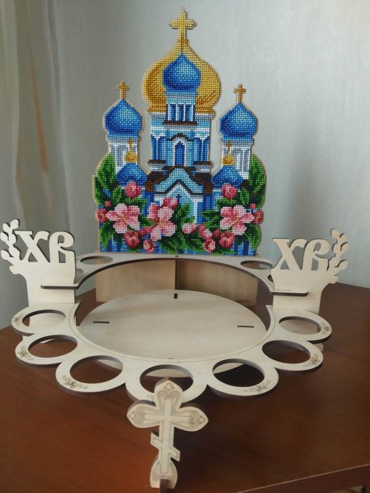 Підставка для паски та крашанок, з фанери вишита бісером