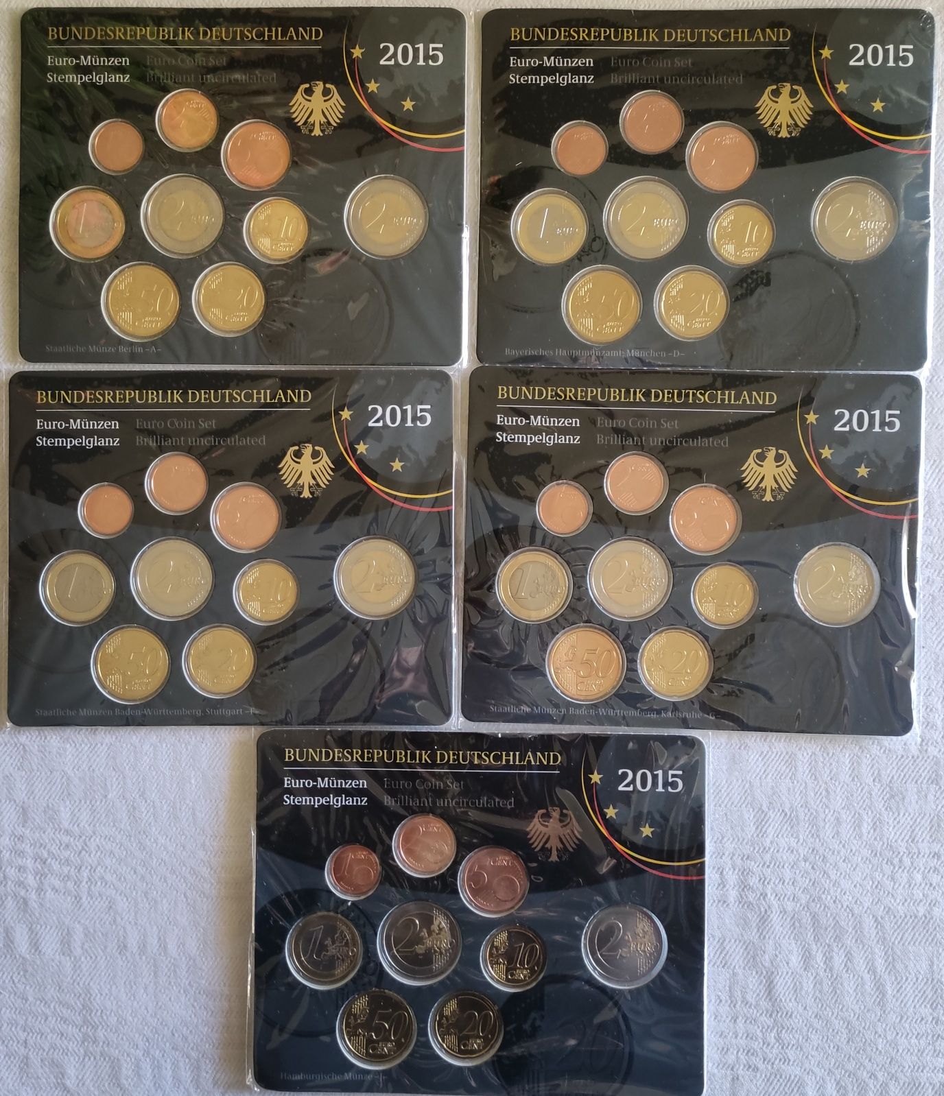 5 Set's Moedas BNC Alemanha 2015 - com 2 Moedas de 2 € Comemorativas
c