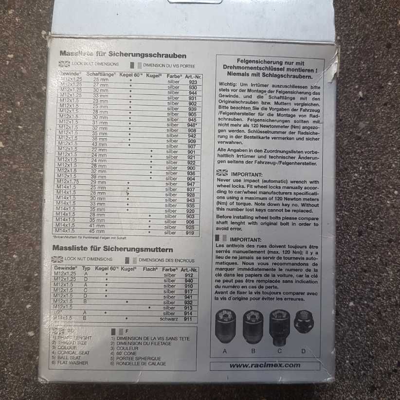 Zabezpieczające śruby do felg M12x1,5 32mm (UNIWERSALNE)