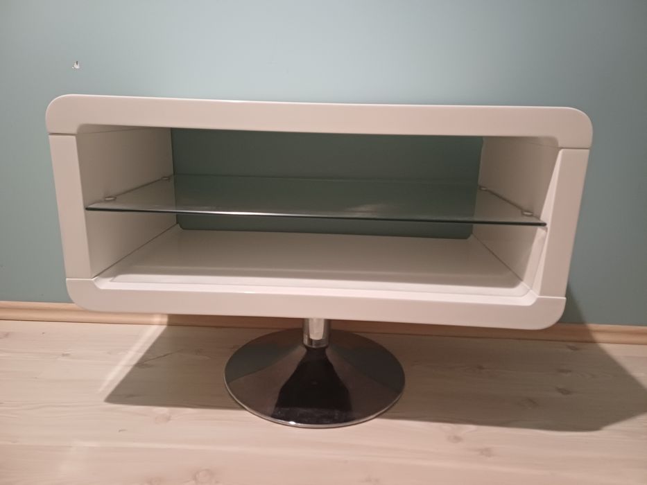 Stolik kawowy, pod telewizor biały ze szklana półką
