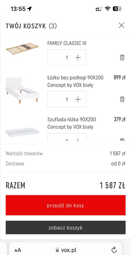 Lożko młodziezowe  vox concept materac hilding