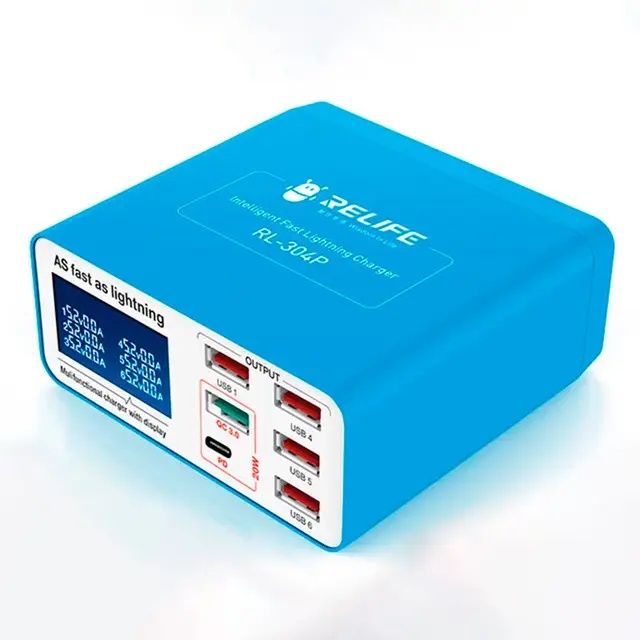 Быстрое зарядное устройство RELIFE RL-304P / 4xUSB / 1xType-C PD3.0 /