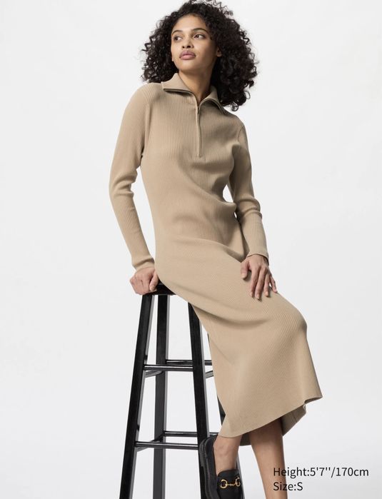 (S, М, L) Сукня в рубчик uniqlo half-zip knit dress