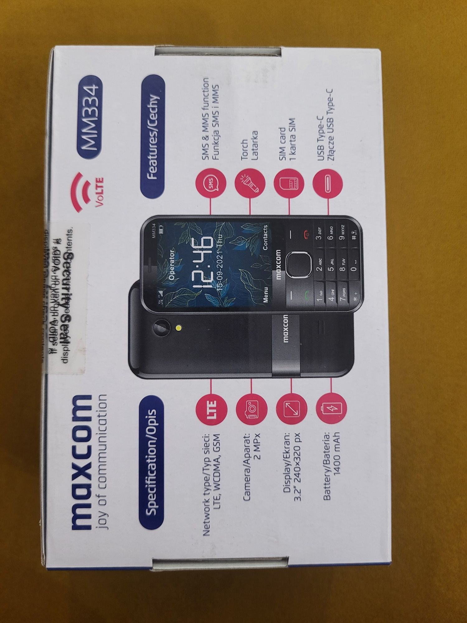 Maxcom MM334 nowy telefon czarny, pudełko, paragon,  komplet