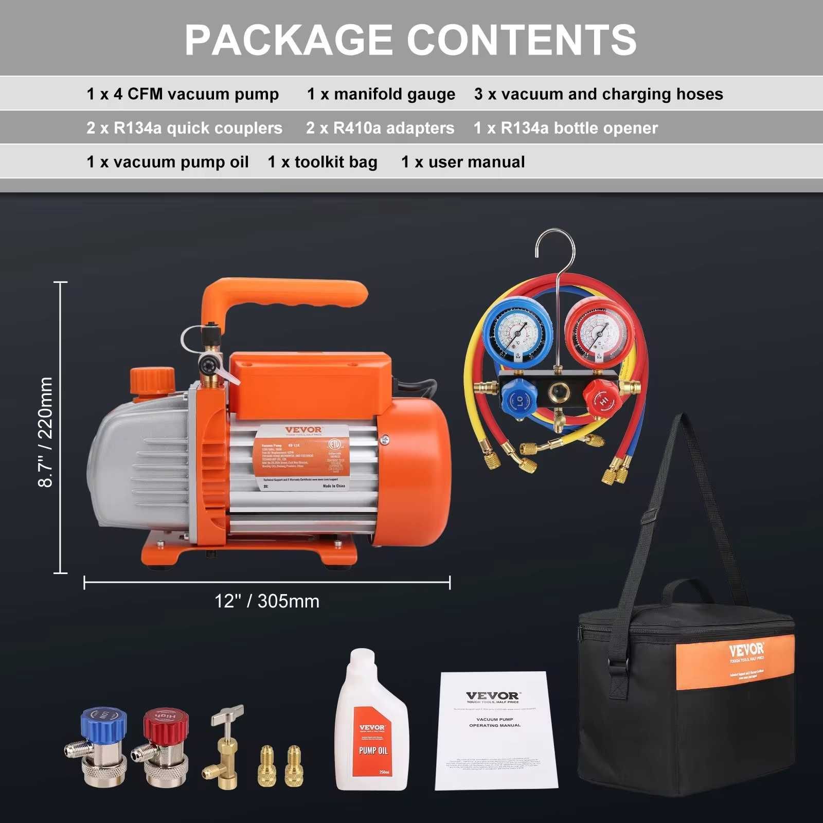 [NOVO] Kit Refrigerante p/ Ar Condicionado • Bomba de Vácuo • 3.5 CFM