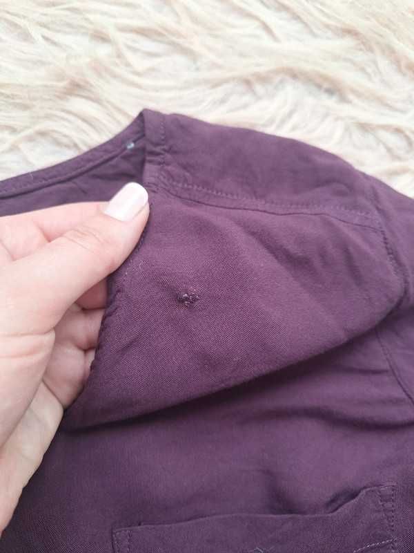 Śliwkowa koszula dłuższa z tyłu elegancka na co dzień wiskoza 38