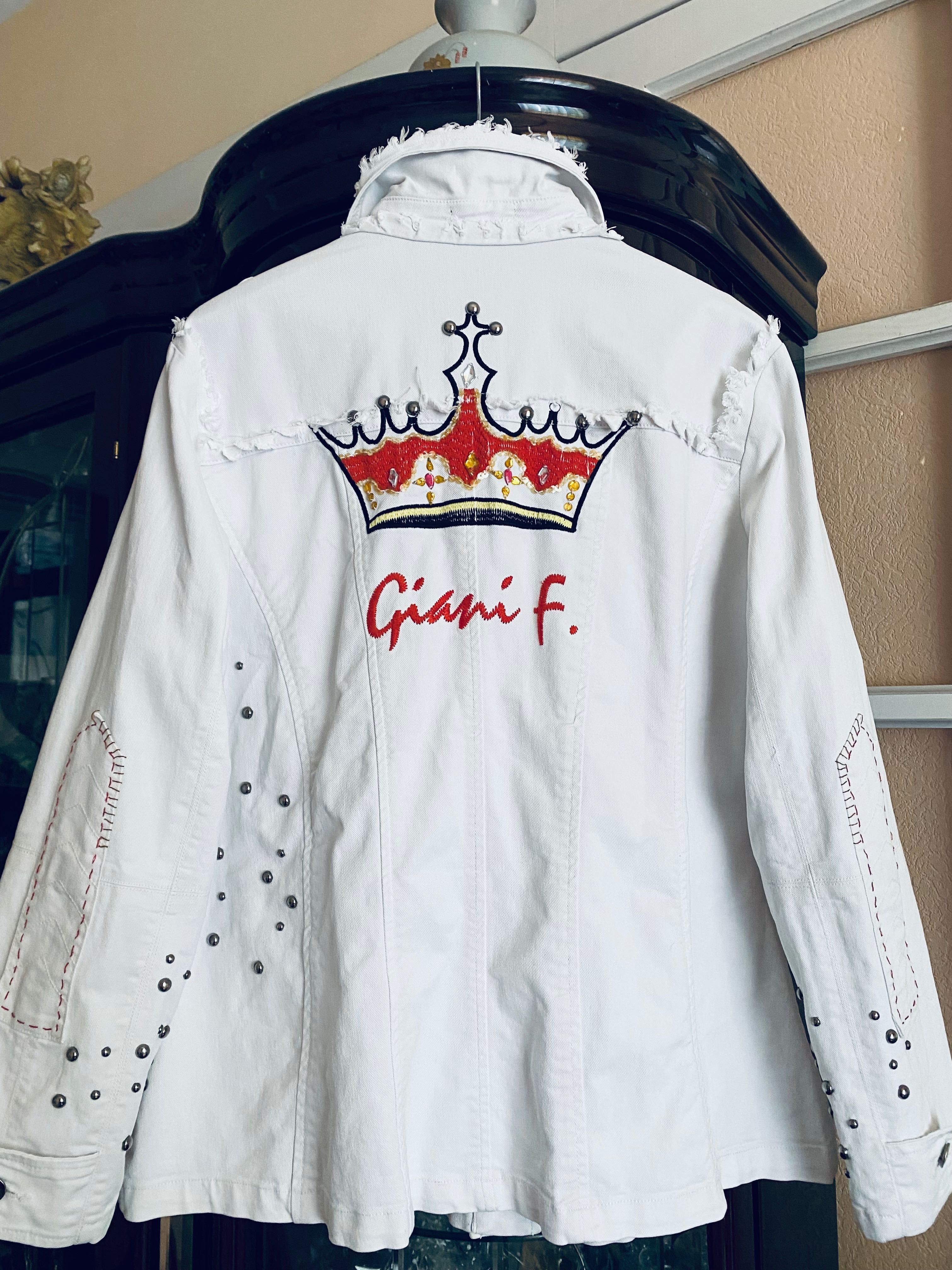 Жіноча біла джинсова курточка, жакет GIANI F. (Франція) р. 54,