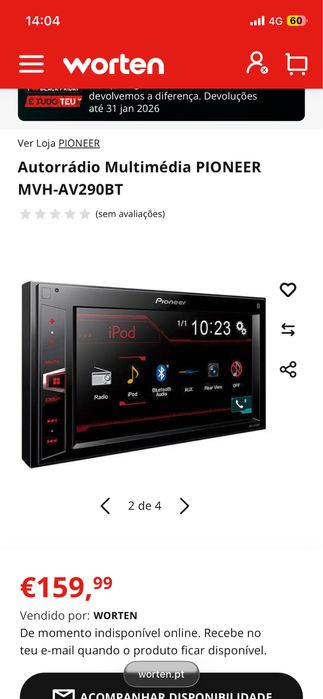 Raido 2din Pioneer MVH-AV290BT