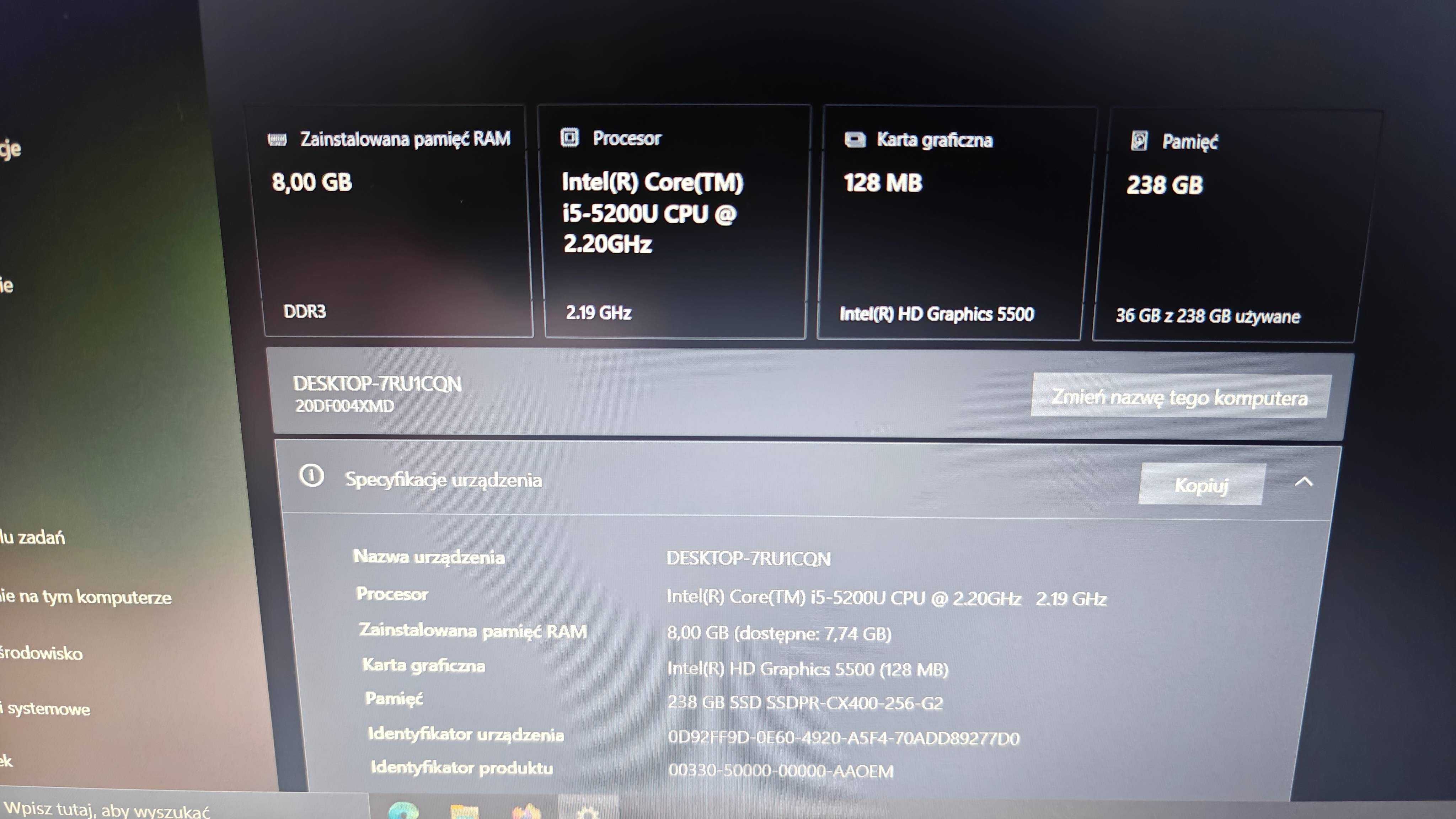 Laptop Lenovo ThinkPad E550 – i5/8 GB RAM/256GB SSD/Win10 Pro/torba