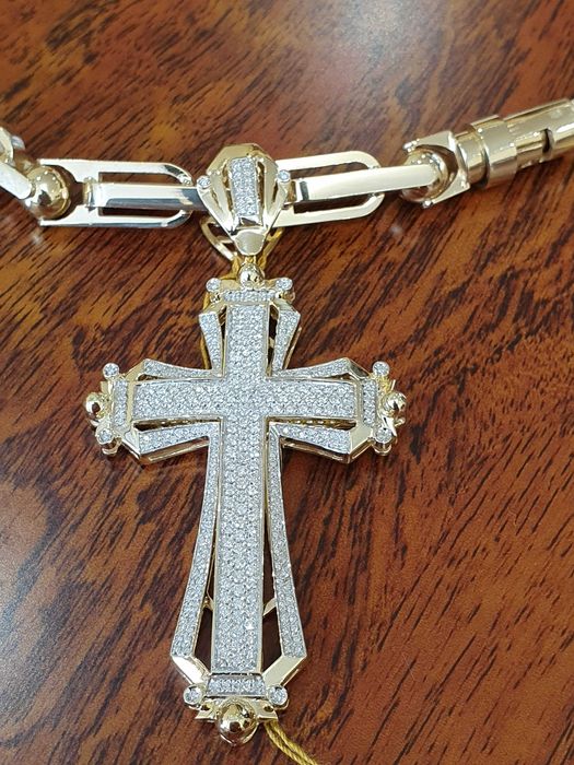 Złoty Łańcuch-125gr+KRZYŻ Z DIAMENTAMI-288 szt. - 1,95 ct.- próba 585.