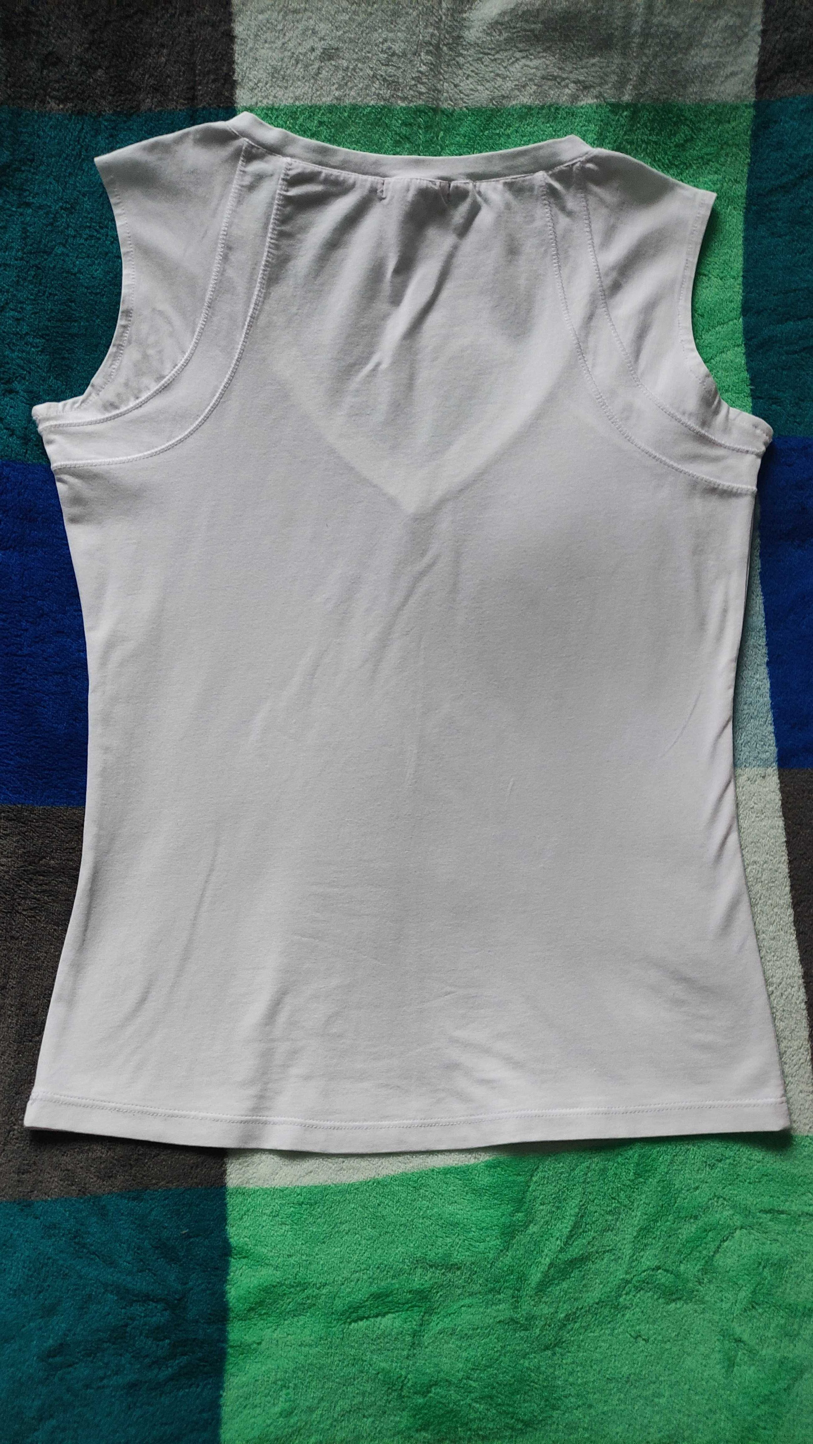 Biała bluzka, top, z kolorową aplikacją, dżety, bez rękawów, Reserved