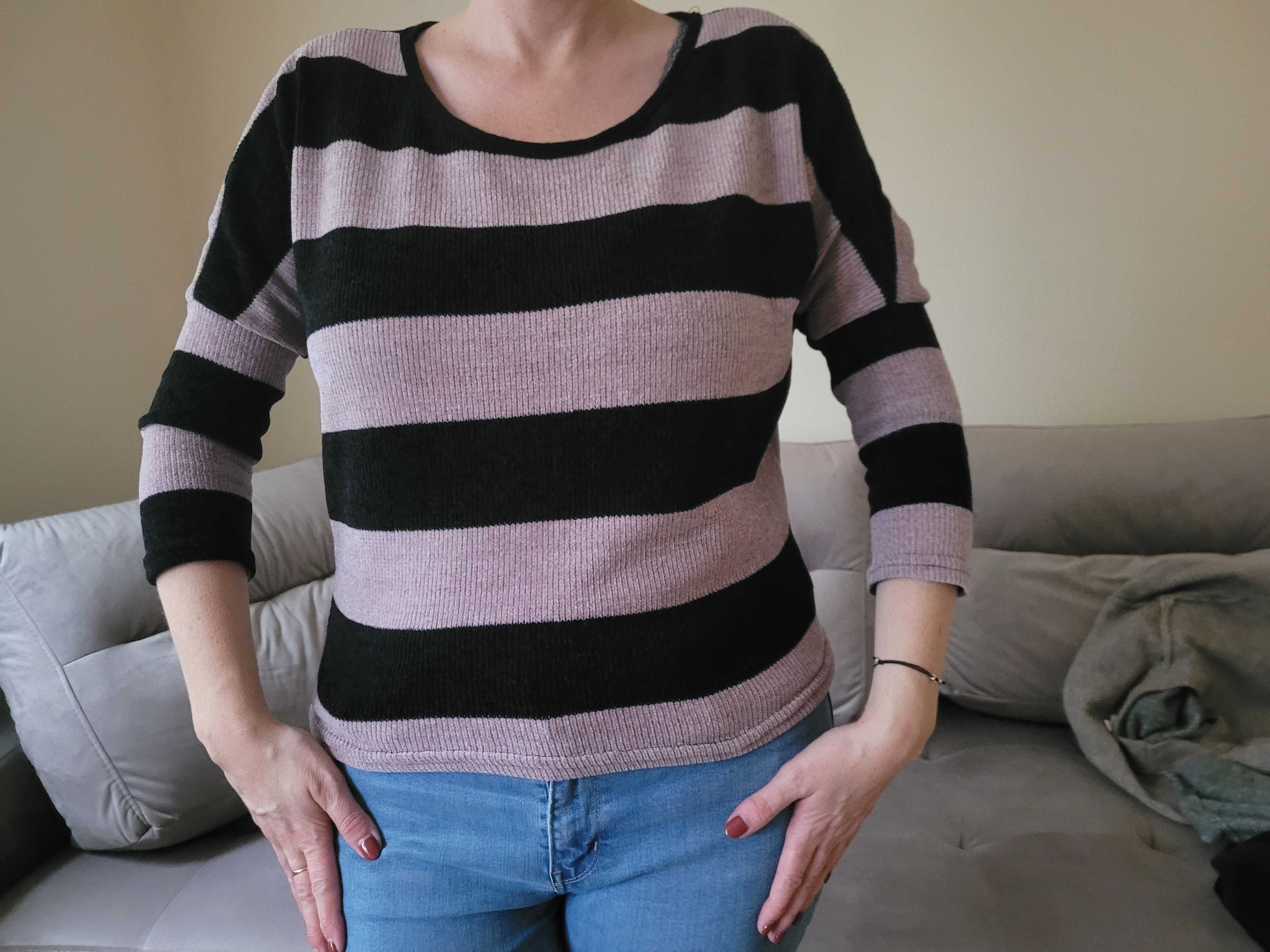 sweter czarno-różowy