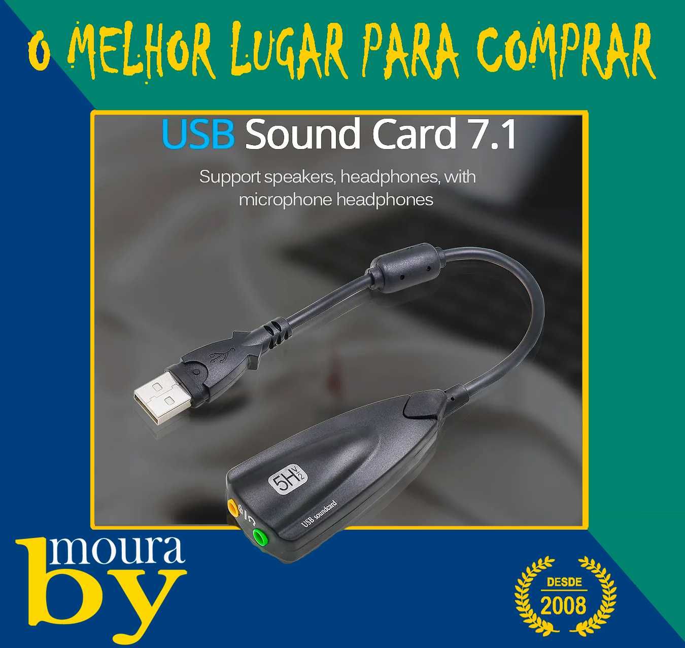 Placa de som externa 7,1 3,5mm áudio fone ouvido microfone laptop PC