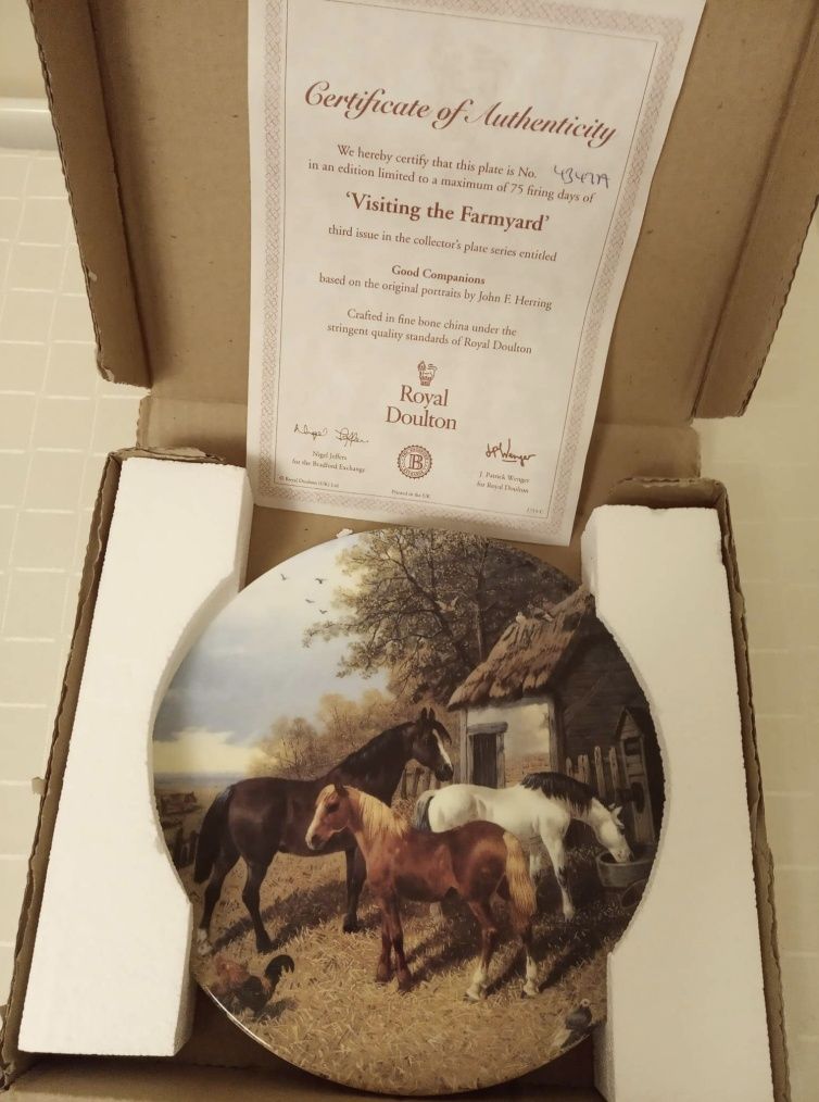 Nowy Royal Doulton Kolekcjonerski Porcelanowy Talerz konie pejzaż