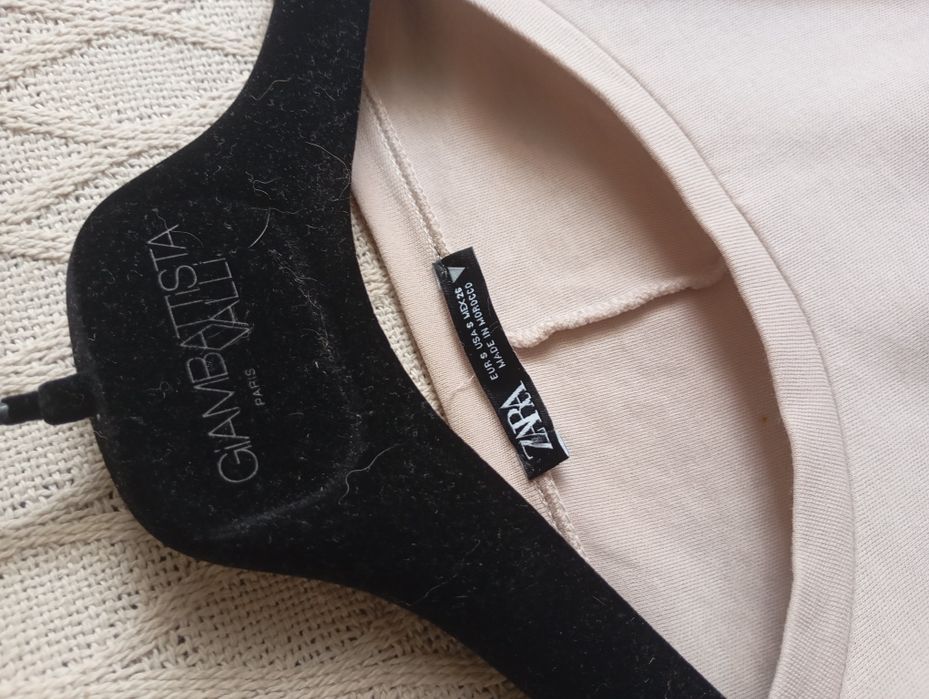 ZARA S beżowa ciekawa bawełniana bluza sweterek top z paskiem