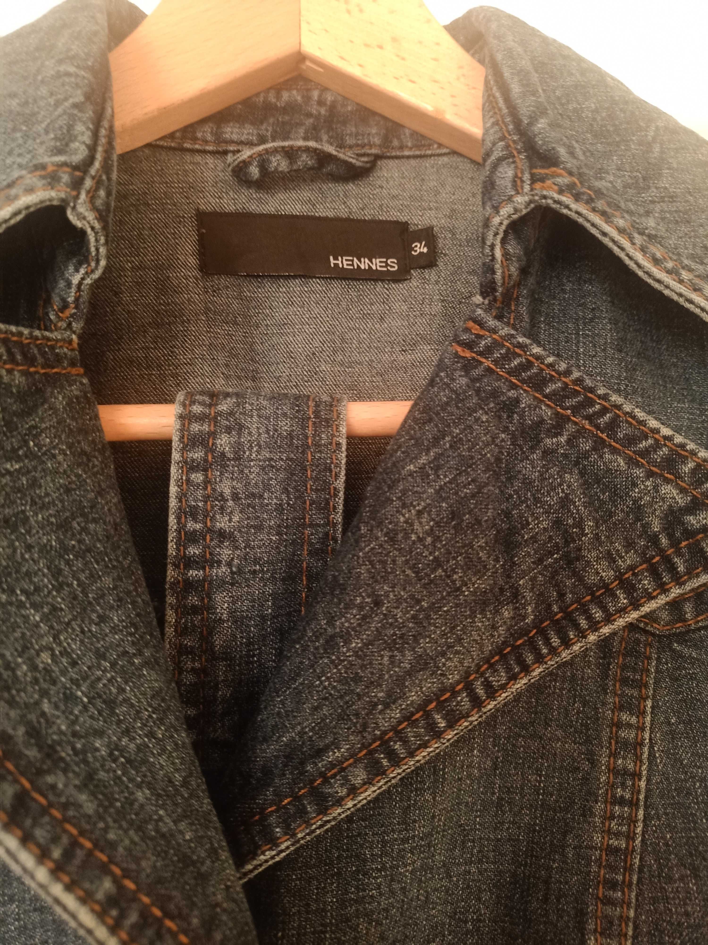 Jeansowy płaszcz damski, marki H&M, rozmiar 34, XS.