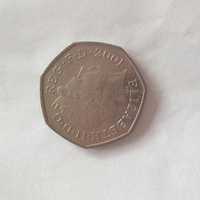 Fifty pence moneta z Królową Elżbietą II