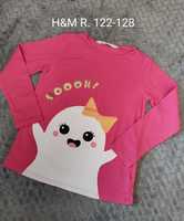 Różowa bluzka H&M 122-128 koszulka z długim rękawem, duch, brokat