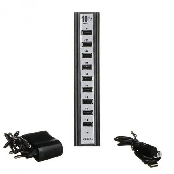 Разветвитель переходник на 10 портов USB HUB 10 Ports 220В Черный