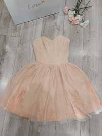 Gorsetowa sukienka LOU Lily łososiowa z haftem rozkloszowana S 36 mini