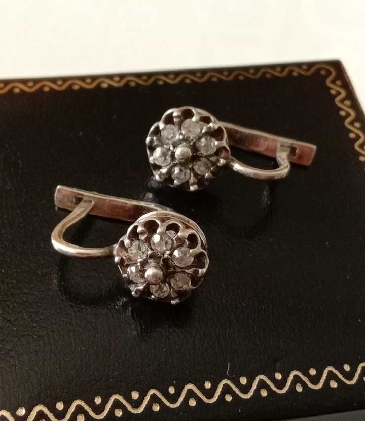 Серебряные серьги безель галиотис винтаж антиквариат