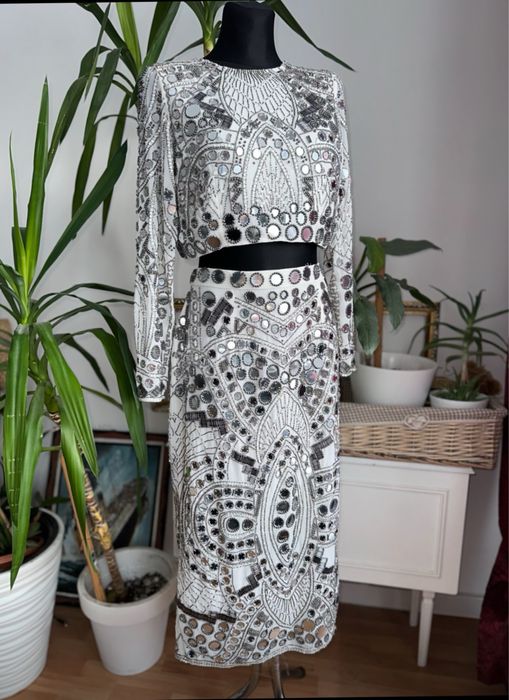 Asos luxe cekinowa sukienka midi midaxi bluzka spodnica set L 40 xl 42