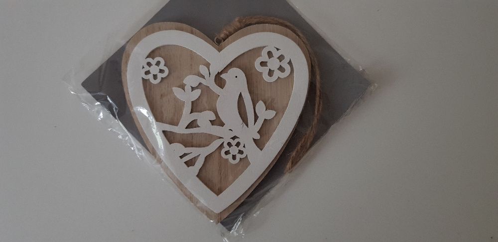 Nowa drewniana zawieszka DIY serce seduszko ptaszek
