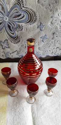 Рубиновое стекло Богемия, Чехословакия 70е: графин, рюмки