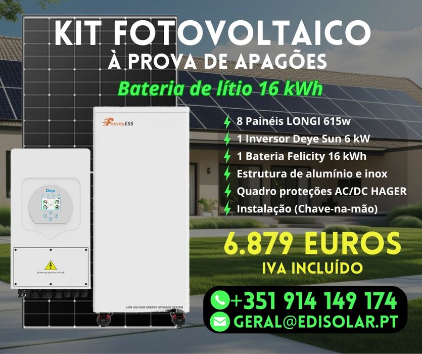 Painéis fotovoltaicos com bateria de 16 kWh