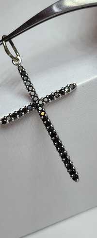 Золотой кулон Подвес Крест с чёрными бриллиантами белое золото 585