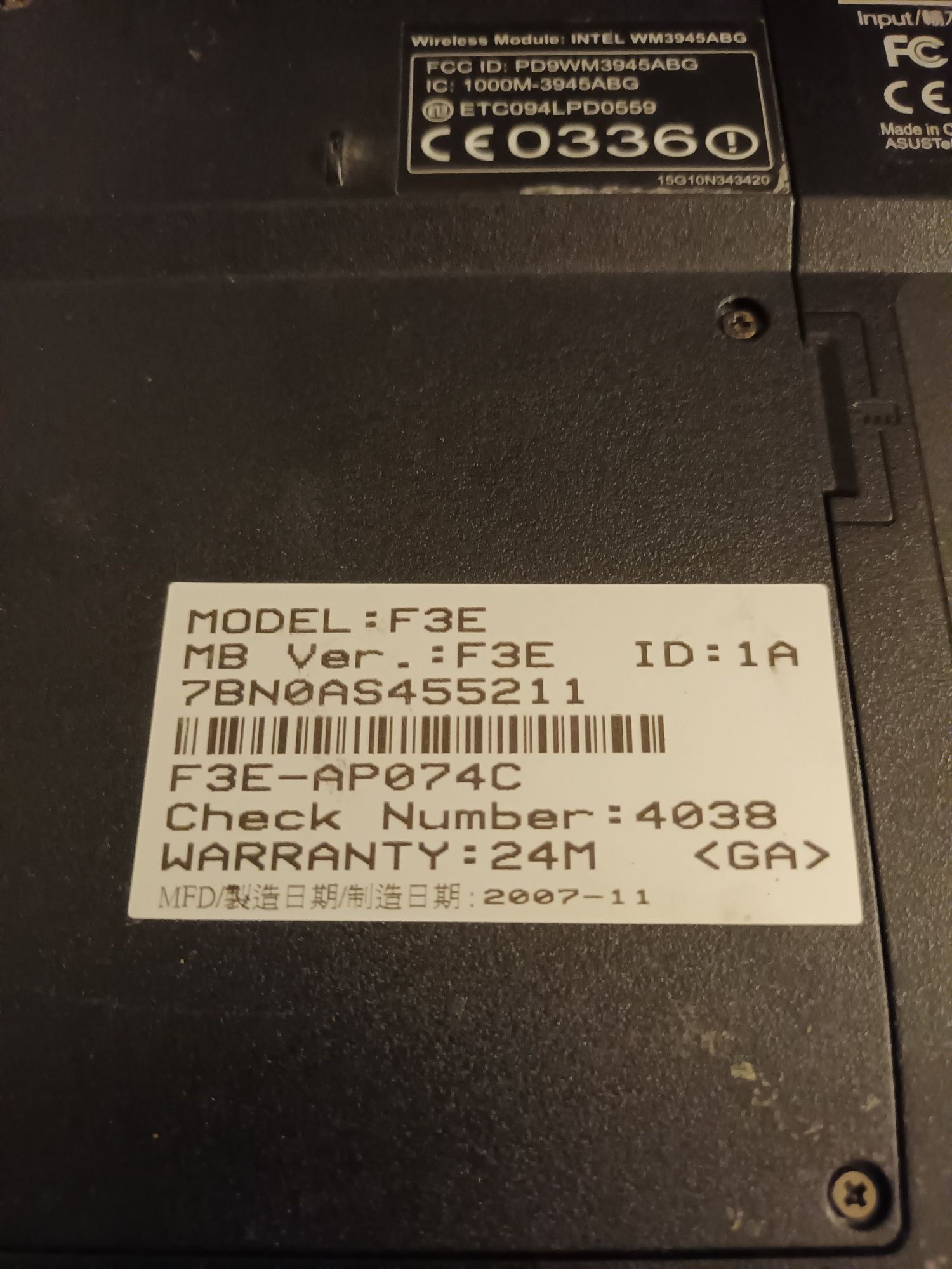 Notebook Asus F3E Intel 1.66 GHz 2 GB ram Vista