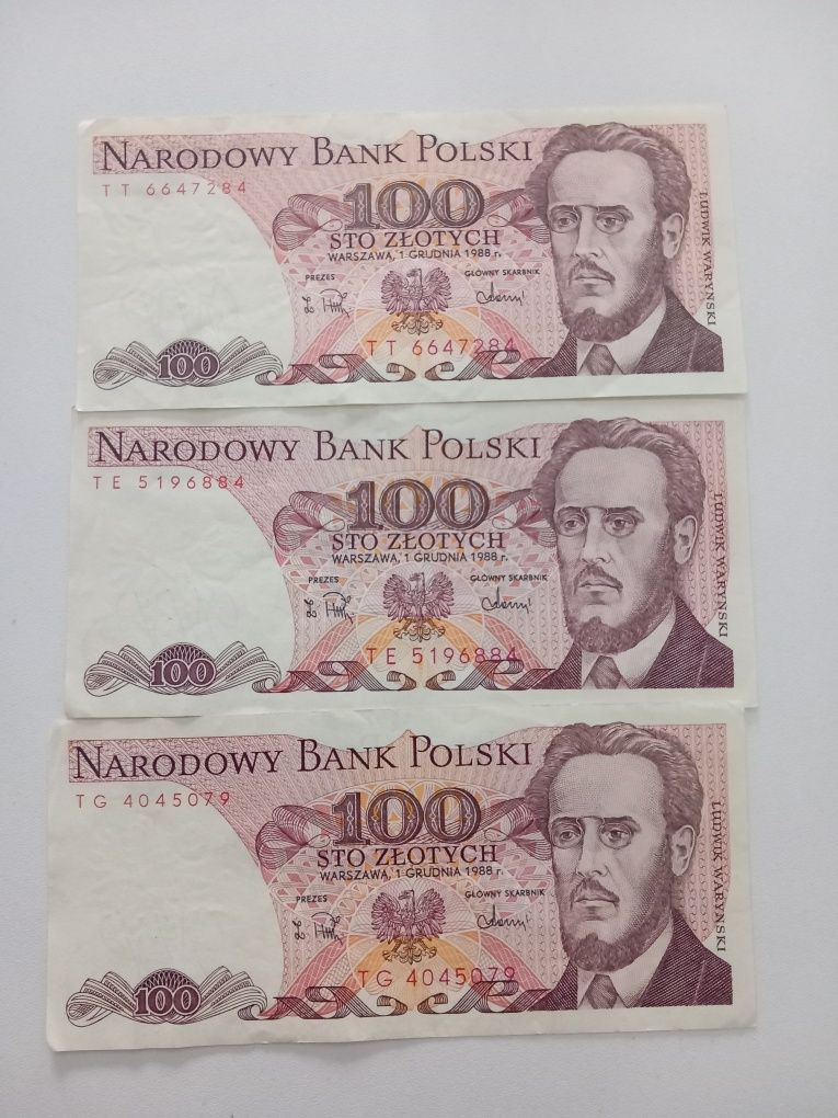 Banknoty PRL 3sztuki w nominale 100zł. Stan b dobry.