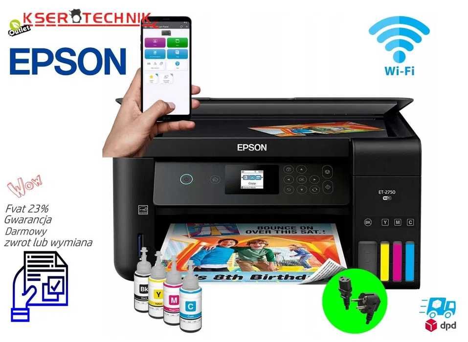 Epson EcoTank ET 2750 z system CISS / Duplex / Łączność Wi-Fi / Biuro