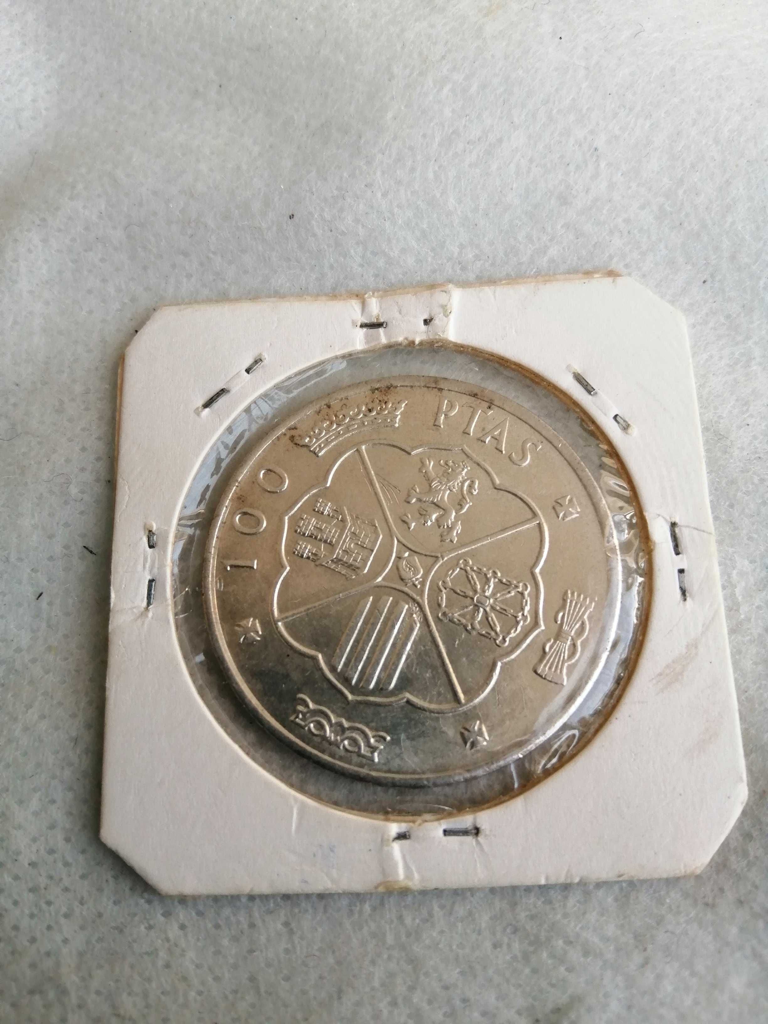 Moeda de prata 800, 100 pesetas, 1966, mbc+