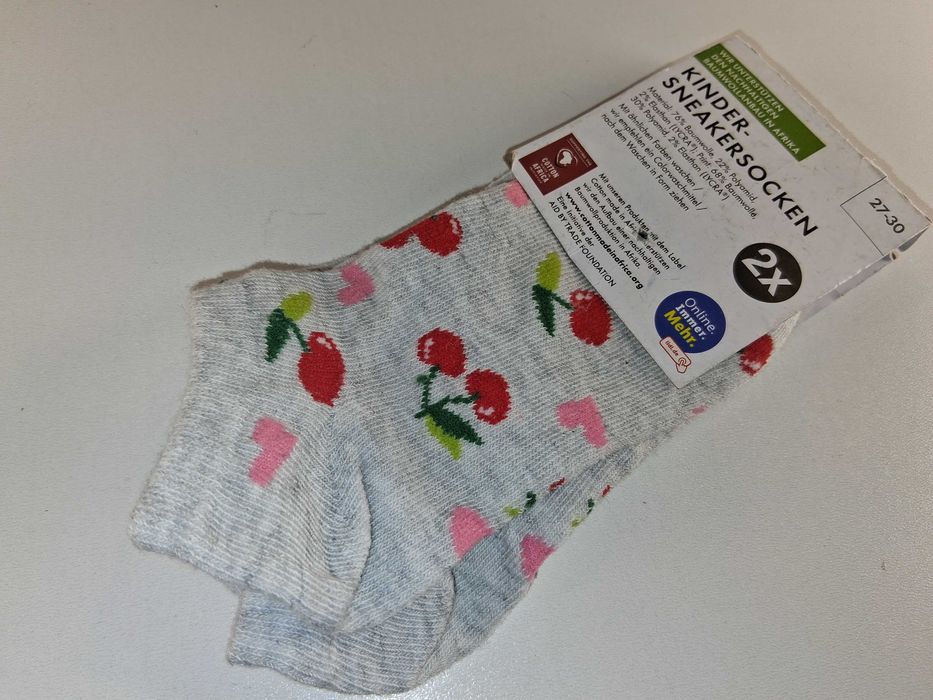 A115 Skarpetki Stopki Dziewczęce Czereśnie Serduszka 27-30 (2 Pary)